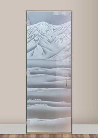 Shower Door with a sandblast Frosted Glass Landscapes Design Custom-Designed Decorative Etched Glass