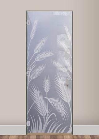 Interior Glass Door showcasing a Frosted Glass Foliage Design with Sandblast Etched Glass Art by Sans Soucie Wheat  Design