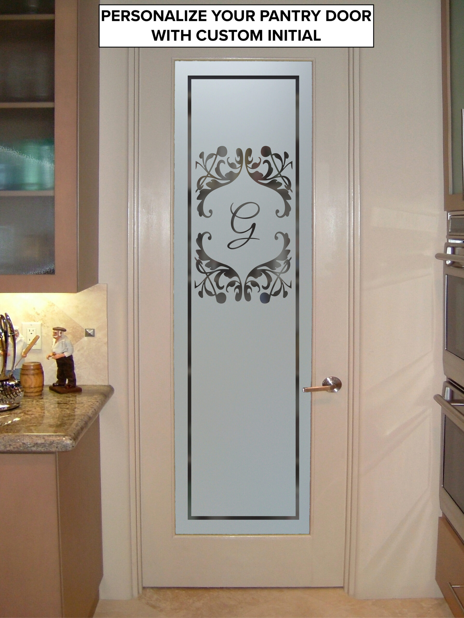 Customizable Glass Pantry Door Toulouse Monogram Semi-Private 1D Neg Traditional Decor Interior Frosted Glass Doors Sans Soucie