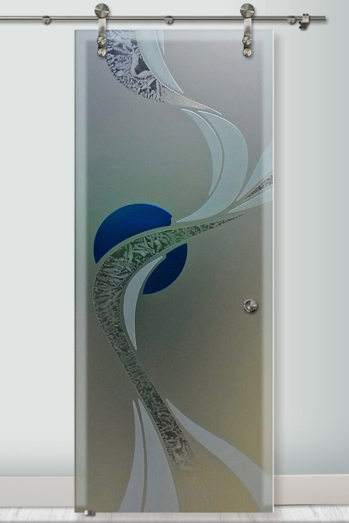 Glass Barn Doors Ribbon Reflection Moons blue 3DE painted private frosted glass sliding barn doors Modern Minimalist Decor Sans Soucie