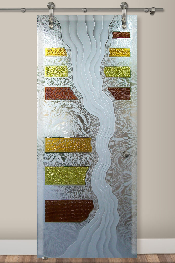 Glass Barn Doors Triptic 3D Enhanced Painted Gluechip Sliding Glass Barn Door Eclectic Abstract Decor Sans Soucie