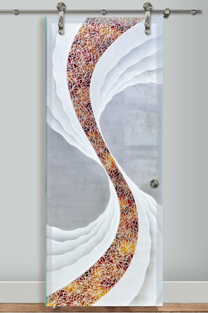 Glass Barn Doors Cyclone 3D Enhanced Painted Private Sliding Glass Barn Door Eclectic Abstract Decor Sans Soucie