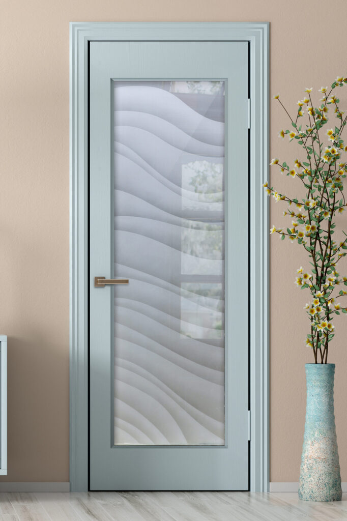 Frosted Glass Pantry Doors Dreamy Waves Private 2D Coastal Oceanic Beach Decor Wave Design Pantry Doors Sans Soucie