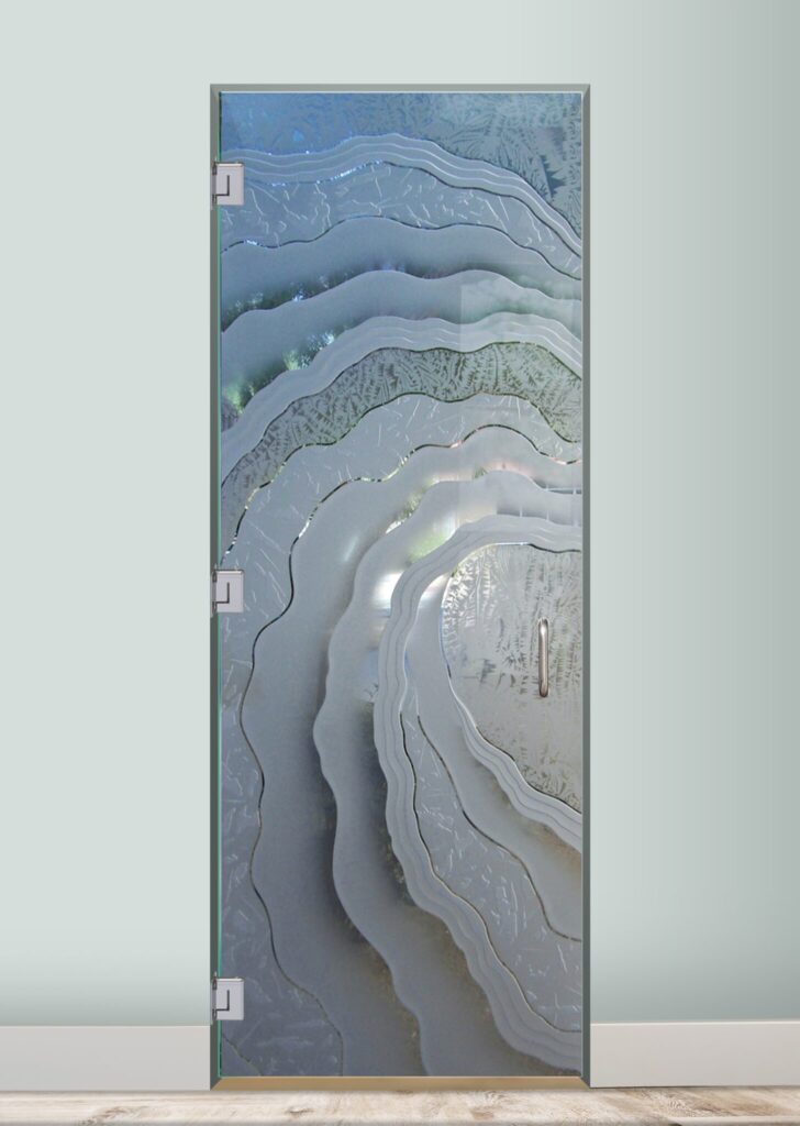 Frosted All Glass Doors Interior Metacurl Semi-Private 3D Enhanced Gluechip Glass Finish Oceanic Beach Decor Wave Design Sans Soucie