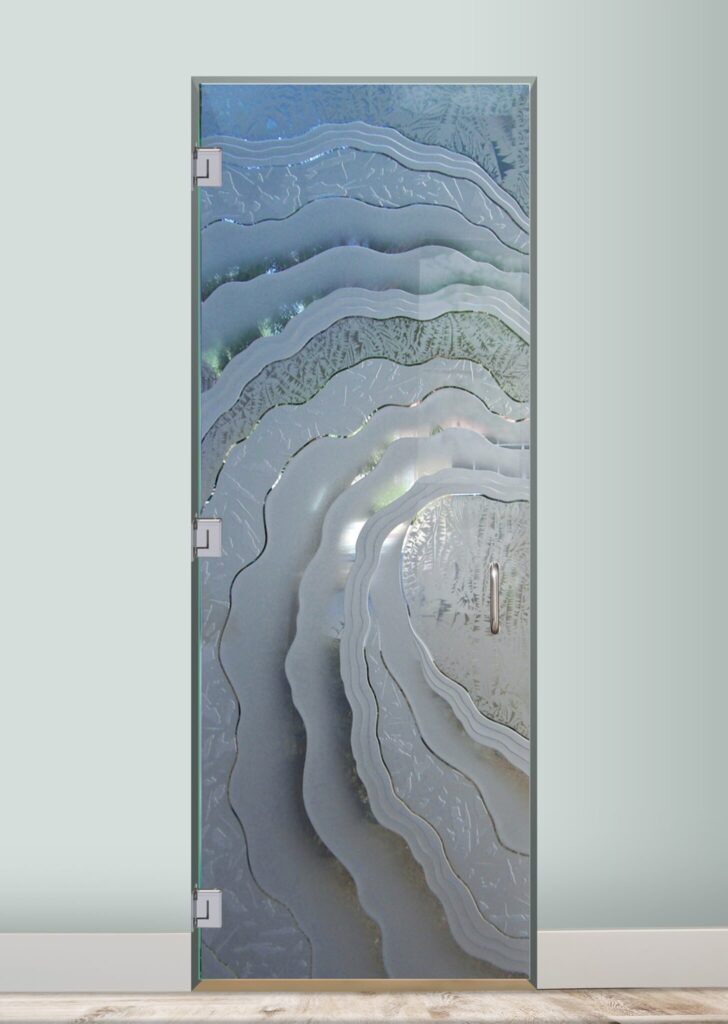 Frosted All Glass Doors Interior Metacurl Semi-Private 3D Enhanced Gluechip Glass Finish Oceanic Beach Decor Wave Design Sans Soucie