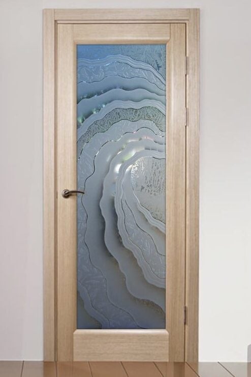 Glass Pantry Doors Metacurl Semi-Private 3D Enhanced Gluechip Glass Finish Oceanic Coastal Decor Wave Design Sans Soucie
