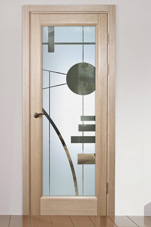 Glass Pantry Doors Interval Semi-Private 1D Negative Frosted Glass Finish Interior Glass Doors Pre-hung Slab Doors Modern Geometric Style Sans Soucie