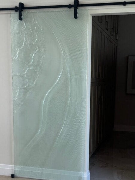 Sliding Frosted Glass Barn Doors High Tide - Cast Glass CGI 033 Interior Semi-Private Cast Glass Cast Glass Finish Sans Soucie