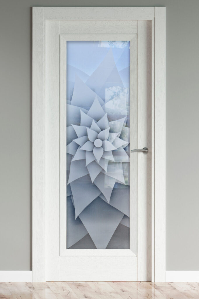 Clear Glass Pantry Doors Decorative Rose Petals Semi-Private 2D Enhanced Clear Glass Finish Flower Design Sans Soucie