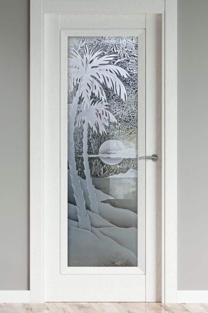 Glass Pantry Doors Palm Sunset Semi-Private Palm Tree Pantry Door Coastal Pantry Doors Sans Soucie Frosted Glass Pantry Door