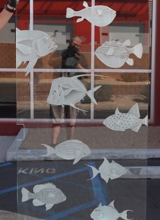 All Glass Front Door with a sandblast Frosted Glass Oceanic Design Custom-Designed Decorative Etched Glass