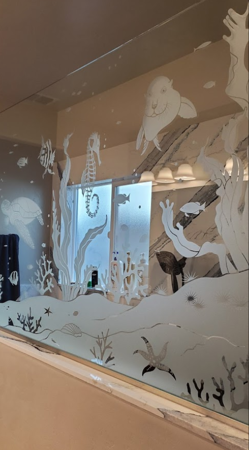 Partition with sandblast Frosted Glass Design Art Glass Featuring Sandblast Etched Glass by Sans Soucie