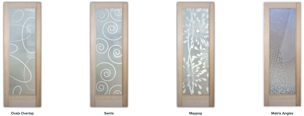 Front doors with privacy glass designs