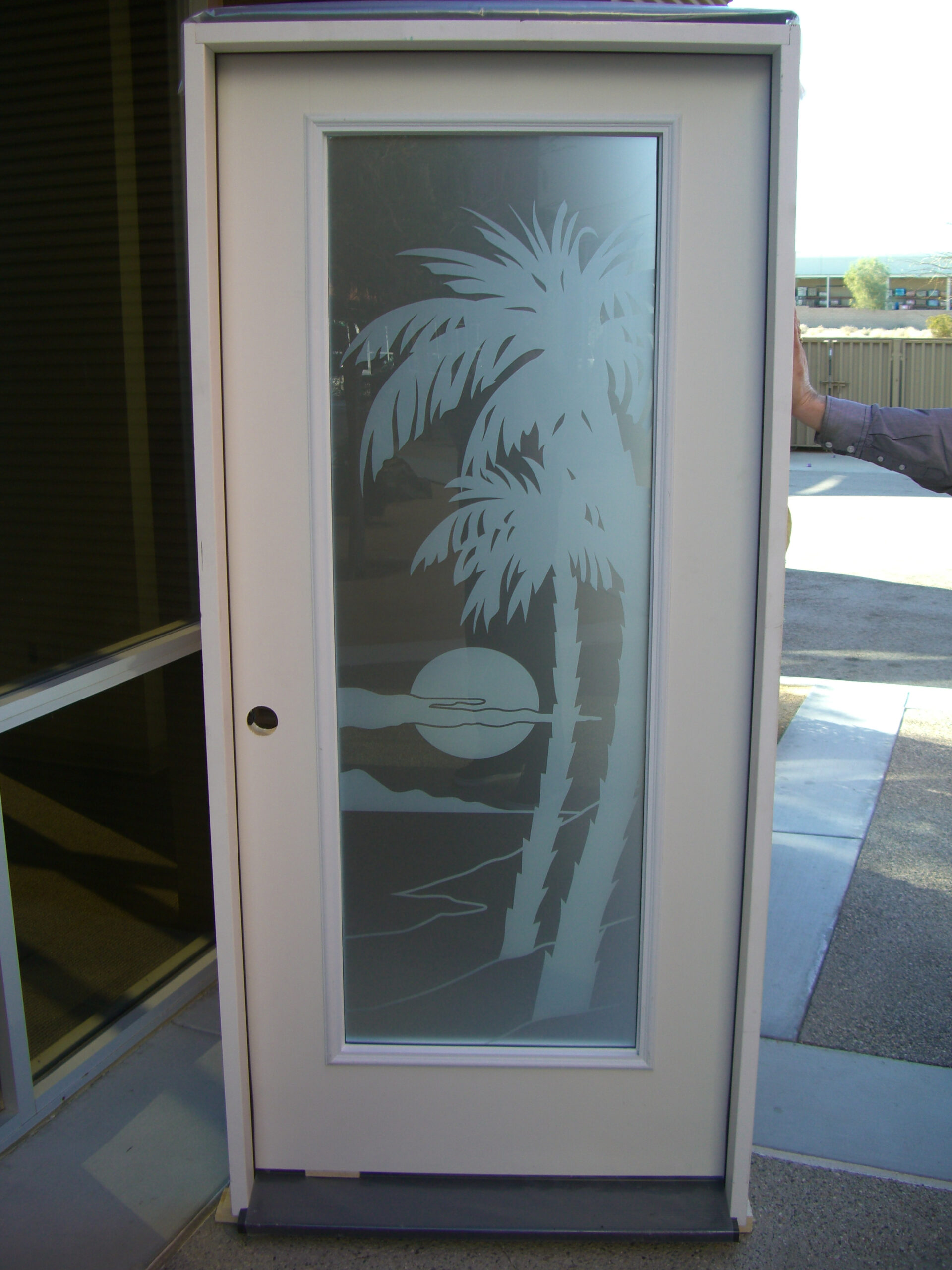 Fiberglass glass door design: Palm Sunset 1D private