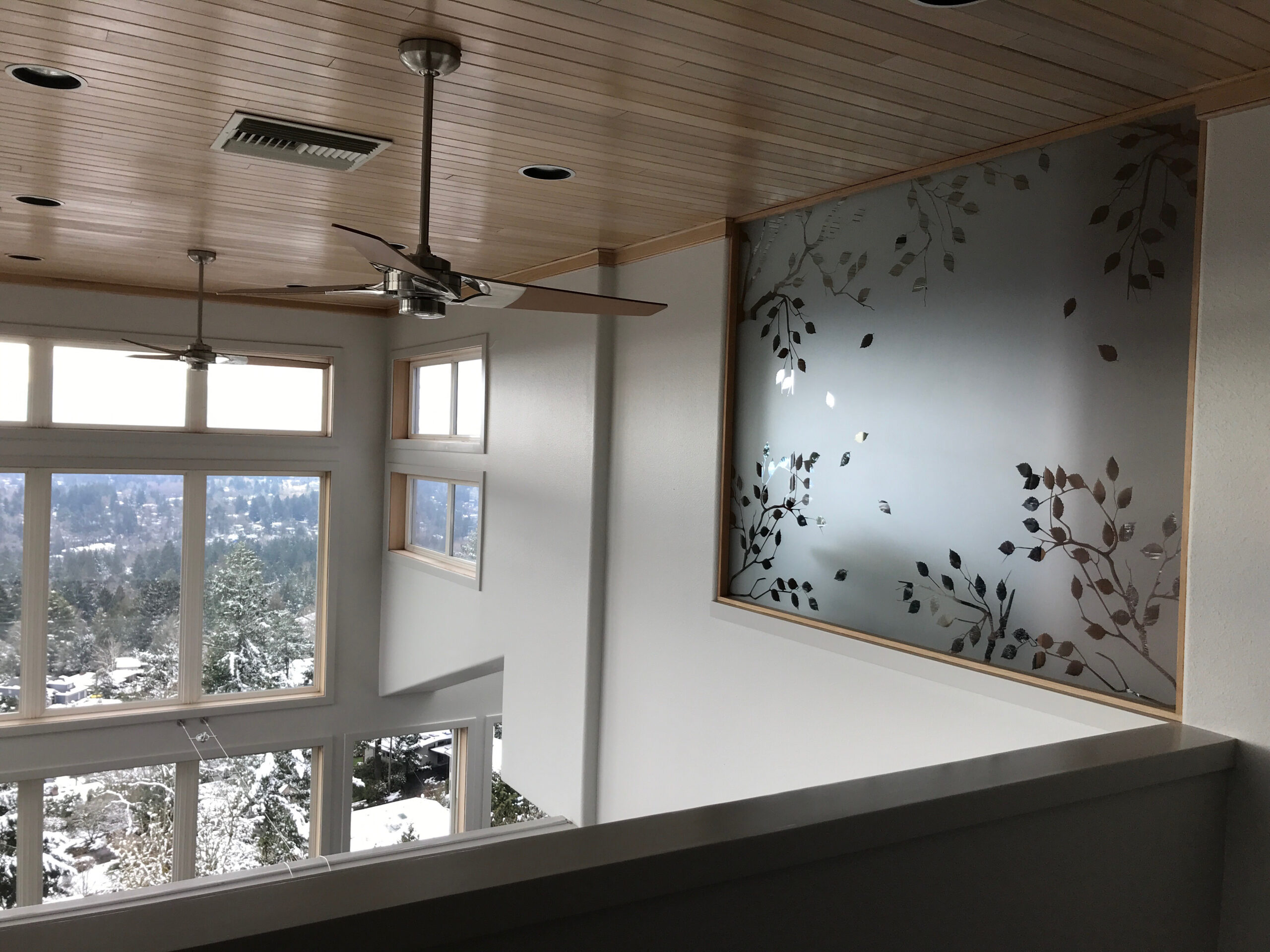 Cherry Tree 1D Negative frosted glass fixed window design, handcrafted etched glass windows by Sans Soucie Art Glass.
