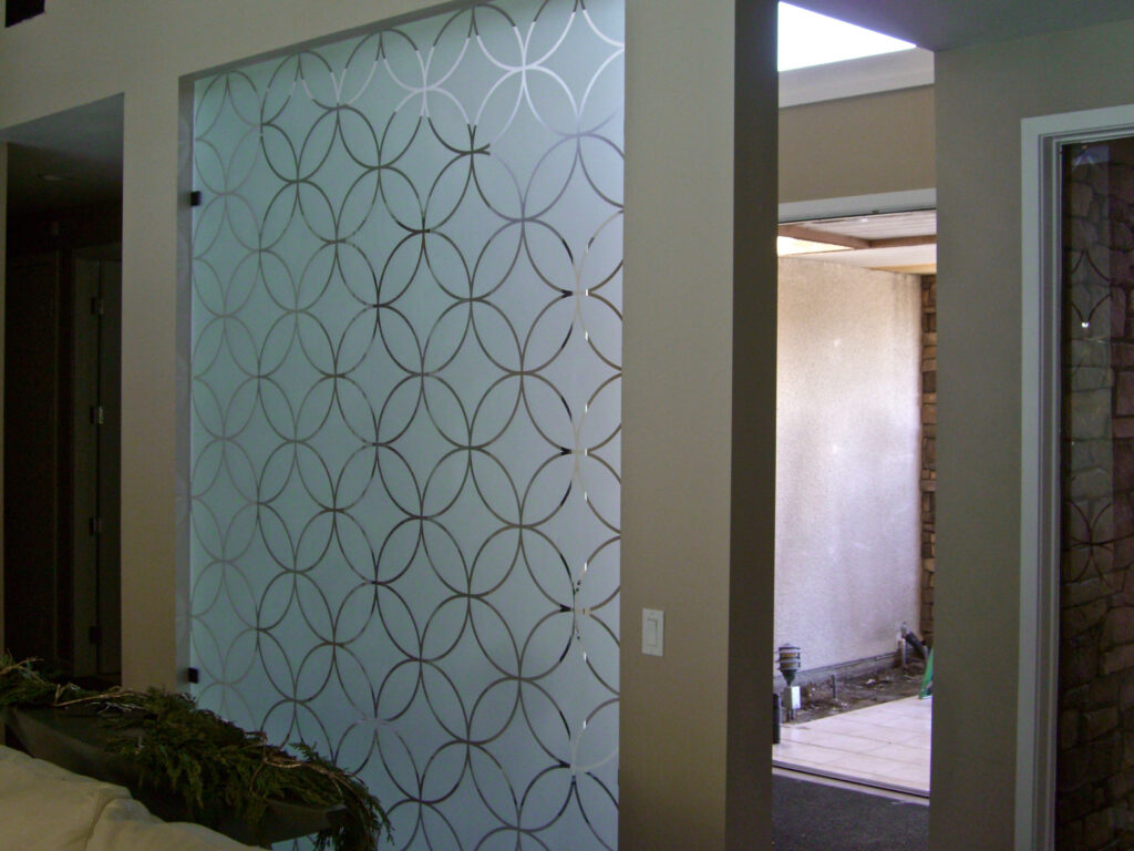 Circles Intersecting Small Scale 1D negative etched glass partition or room divider.