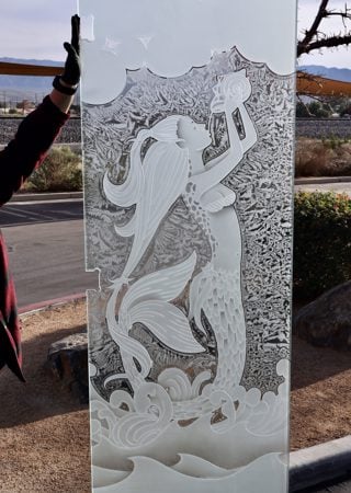Shower Door with Frosted Glass Oceanic Mermaid Design by Sans Soucie