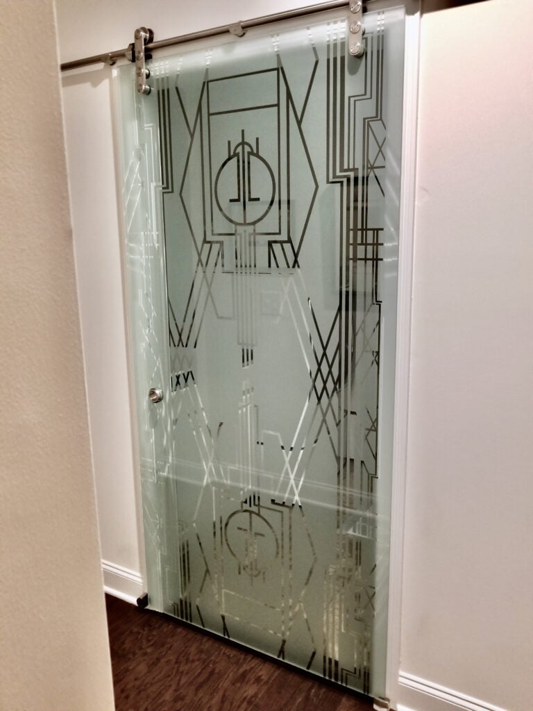 Chic glass interior door with frosted glass, ideal for contemporary home decor.