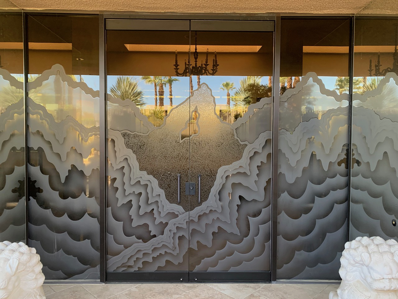 Decorative frosted glass exterior doors