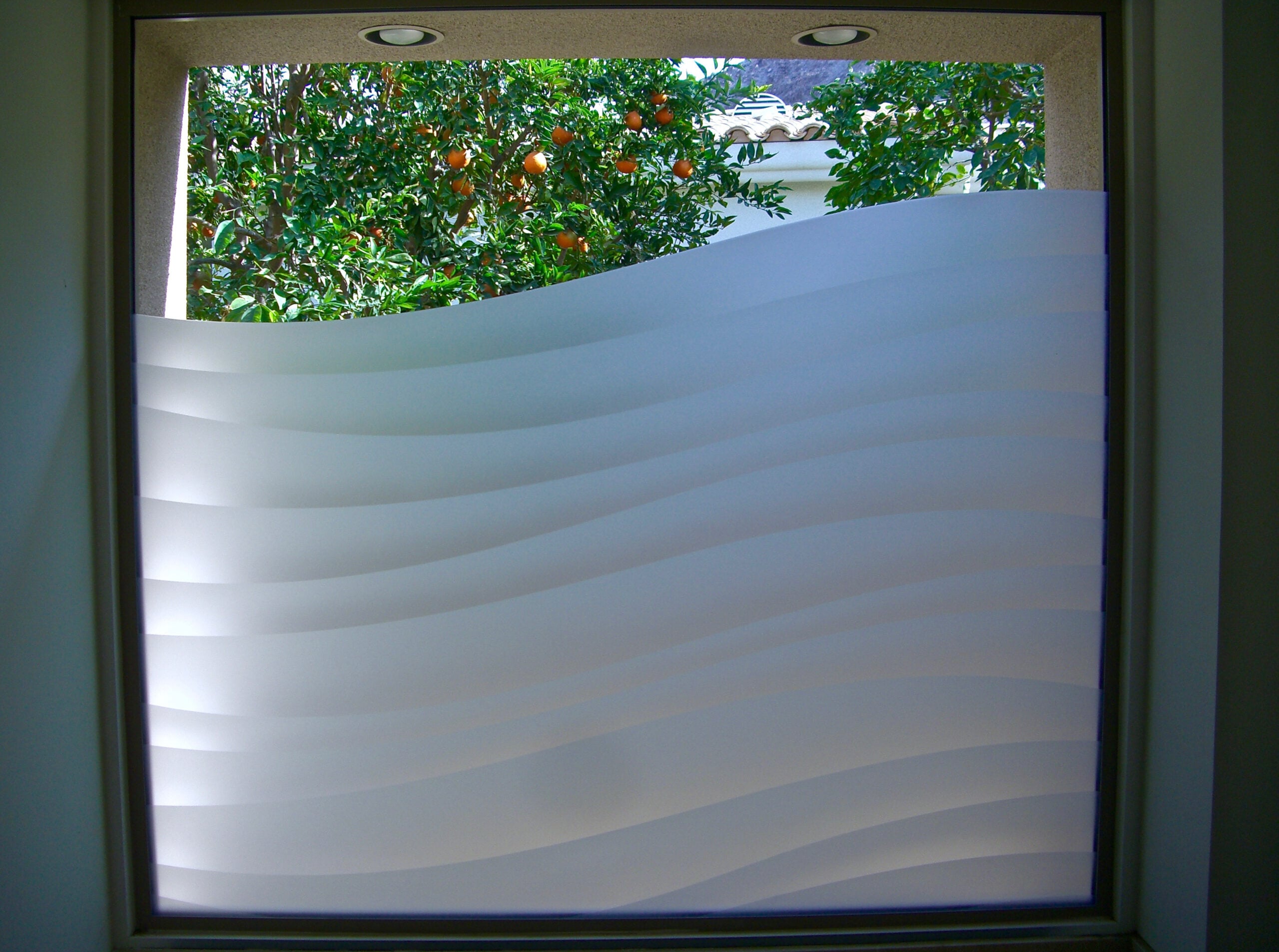 Dreamy Waves 2D Clear Frosted Glass Window with wave pattern.