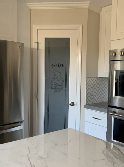 Glass pantry door for transitional kitchens