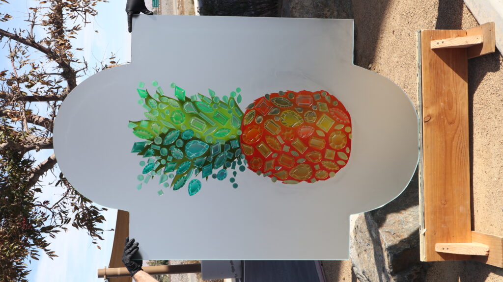frosted glass window painted glass pineapple jewels