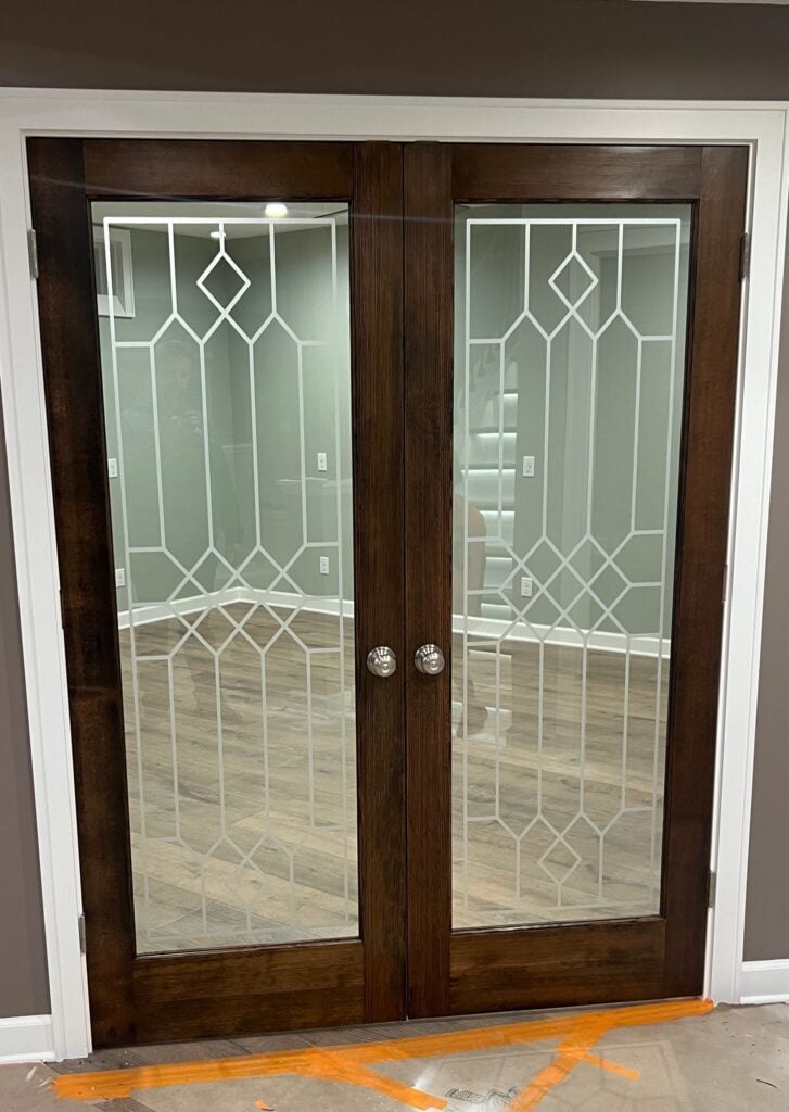Double glass interior doors with etched pattern