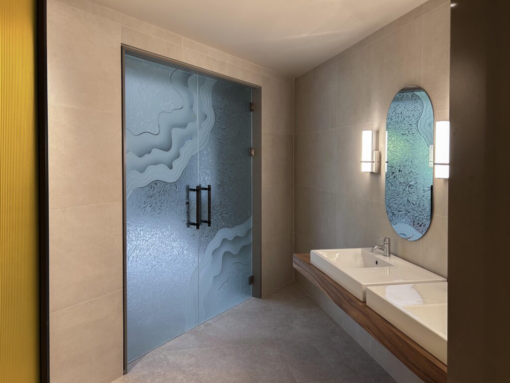 Decorative frosted glass shower doors