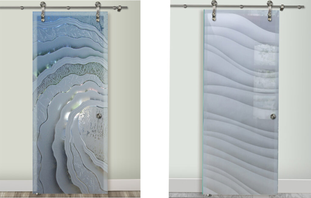 glass barn doors with frosted designs modern contemporary style