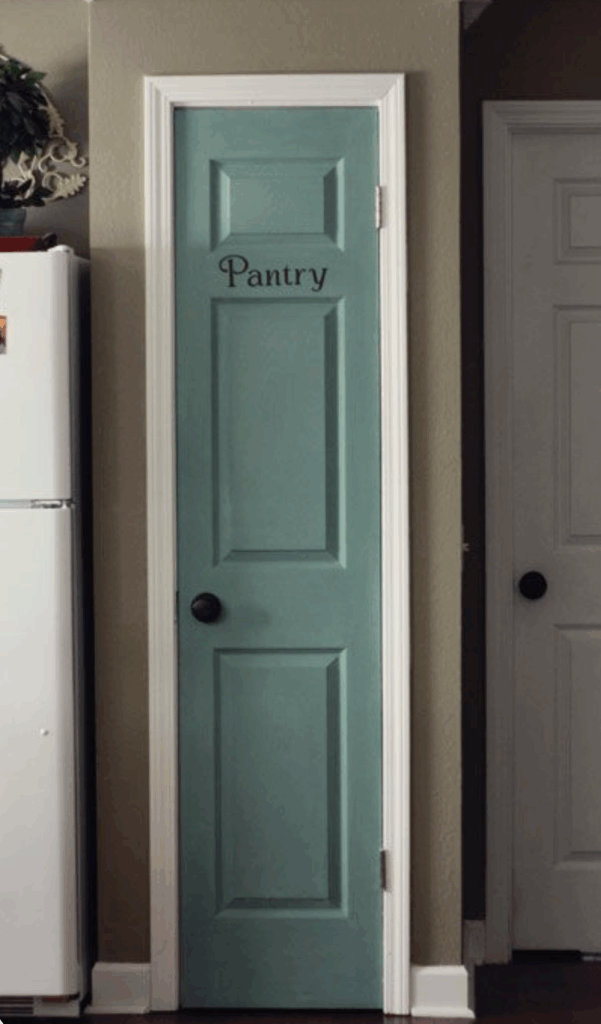 small pantry door teal blue paint wood door