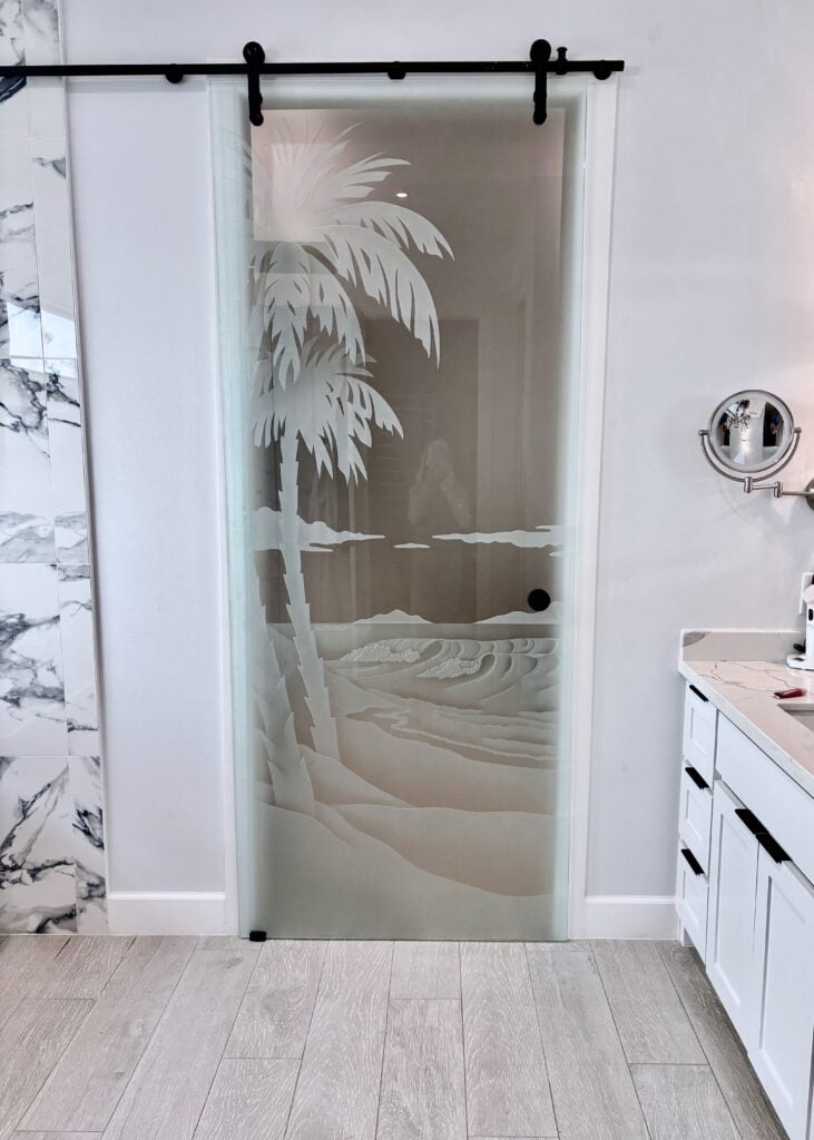 Sliding interior glass door with frosted glass palm beach design