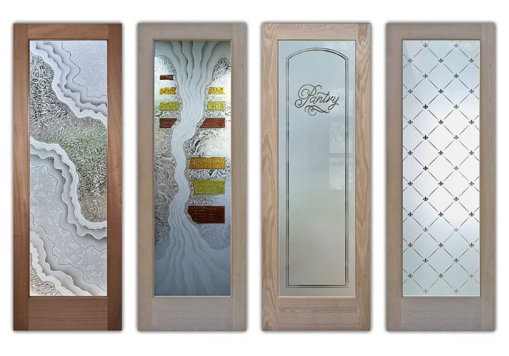 Frosted glass pantry door style guide examples in various home styles by Sans Soucie Art Glass