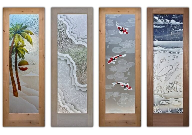 coastal designs custom doors with Frosted Glass from Sans Soucie Art Glass