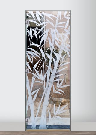 Shower Door with a Frosted Glass Bamboo Shoots IV Asian Design for Semi-Private by Sans Soucie Art Glass