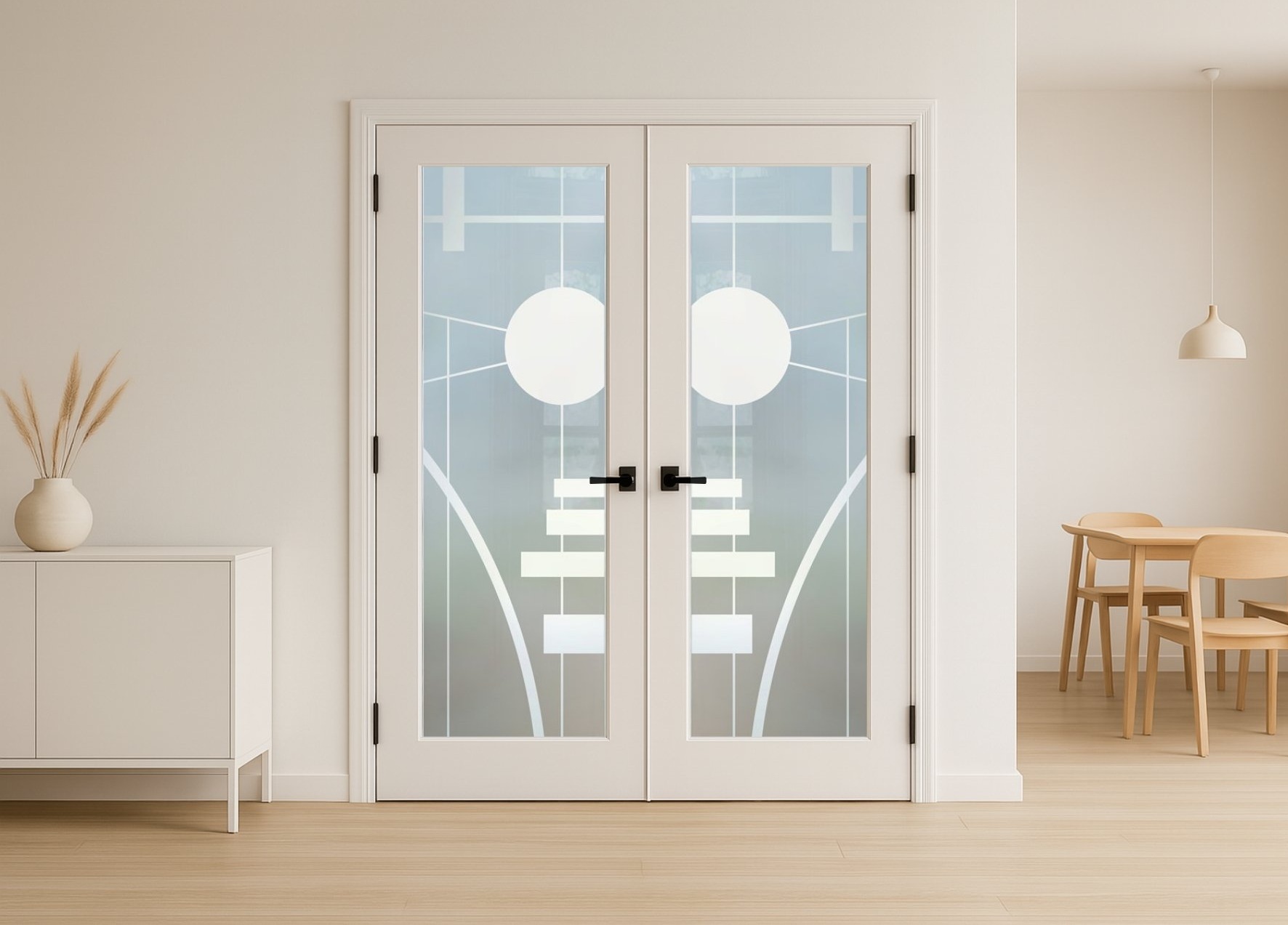Interior French Door-Handcrafted-Frosted-Glass-Front-Door-by-Sans-Soucie-Art-Glass-Interval-Private-1D-Private-SETTING