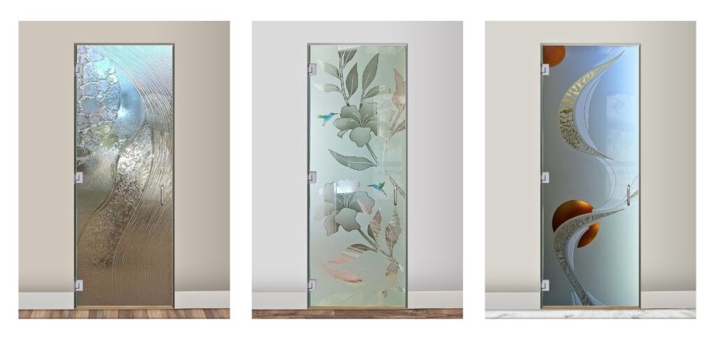 Handcrafted-Frosted-Glass-Shower-Doors-collage-by-Sans-Soucie-Art-Glass