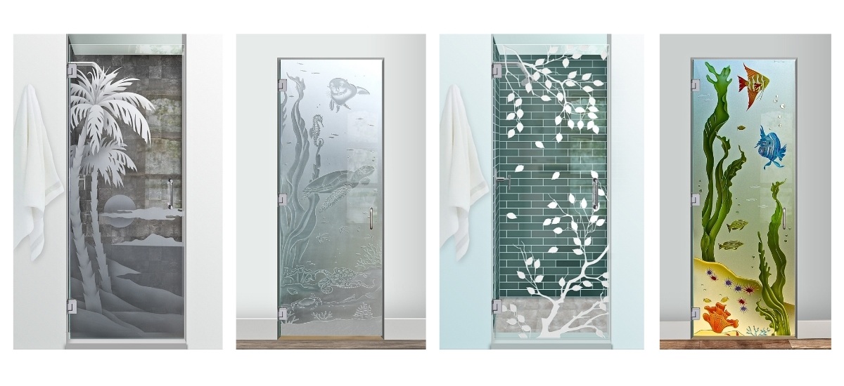 Custom-Frosted-Glass-Shower-Doors-collage-by-Sans-Soucie-Art-Glass