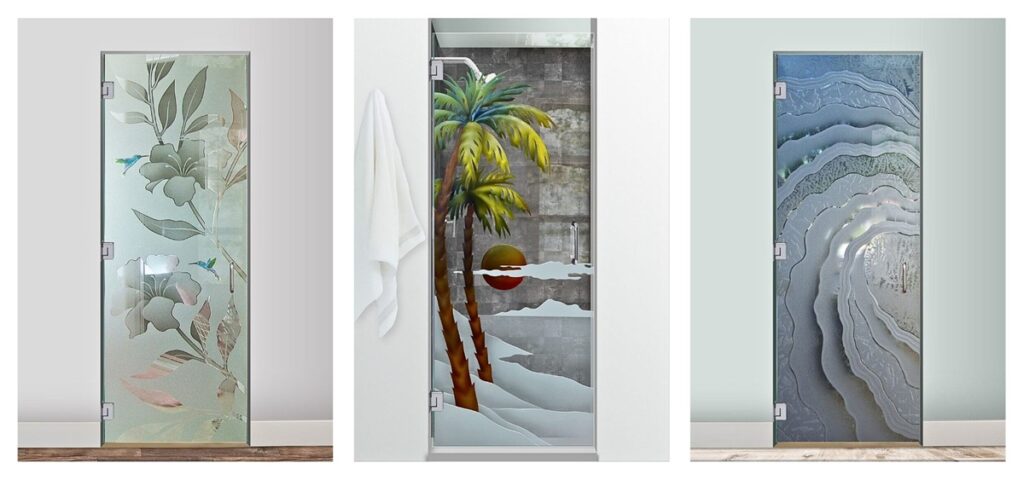 Semi-Private-Etched-Frosted-Glass-Shower-Doors-by-Sans-Soucie-Art-Glass-collage