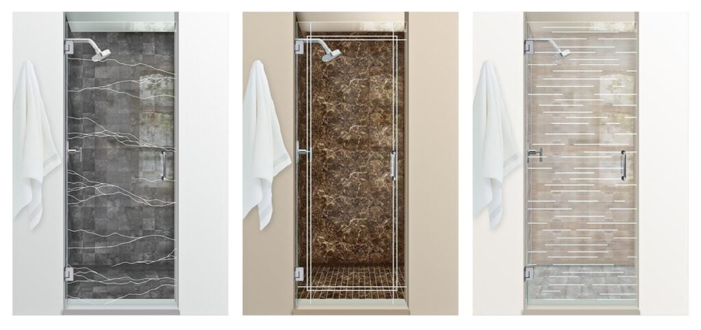 Frameless-etched-glass-shower-doors-by-Sans-Soucie-Art-Glass-collage