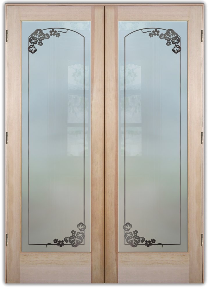Decorative double pantry doors with frosted glass inserts