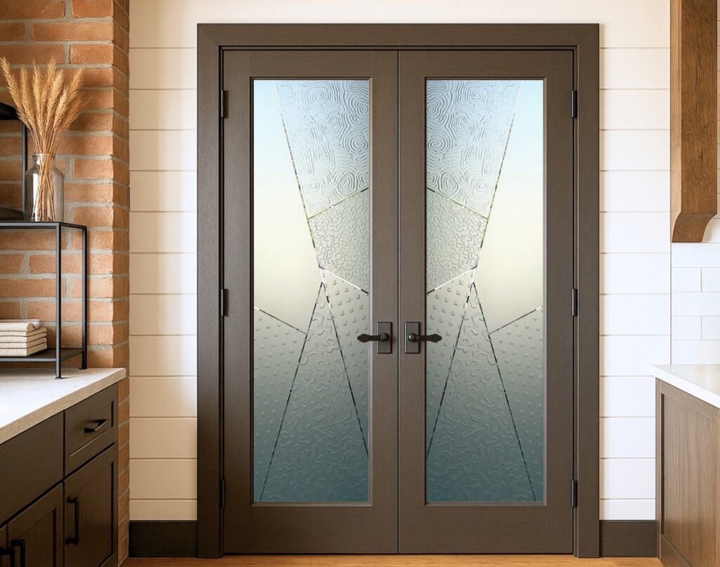 Frosted Glass Pantry Doors with Black or Dark Wood Frames-modern farmhouse and industrial-inspired kitchen SETTING 2