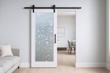 Modern-Barn-Door-Frosted-Glass-Barn-Door-by-Sans-Soucie-Art-Glass-Spatter-Design-3D-Flat-Carved-Private-SETTING