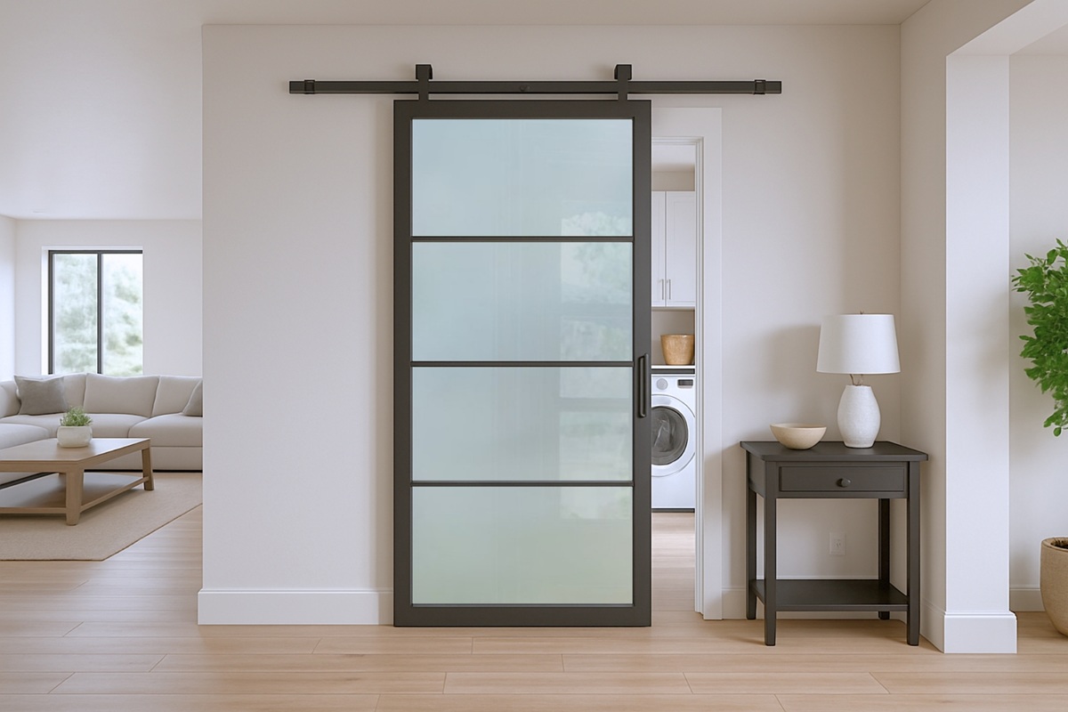 Modern-barn-door-design-with-frosted-glass-panels