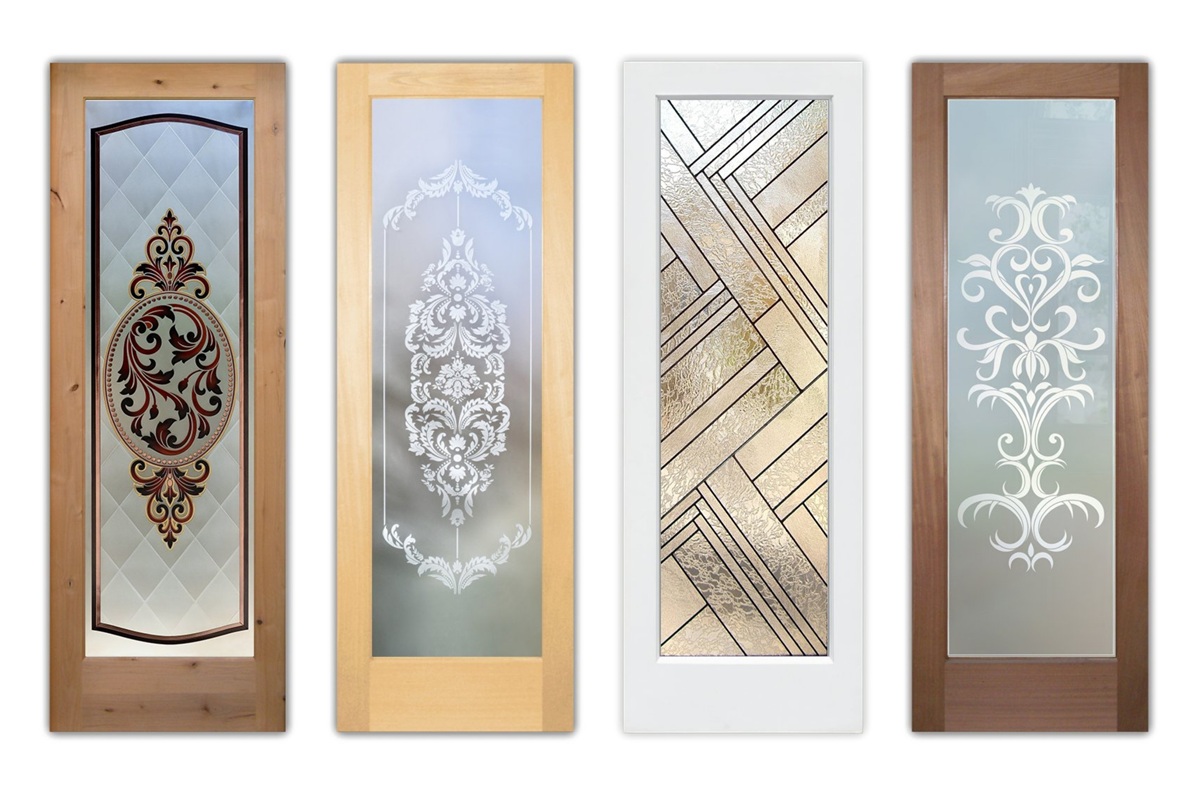 Traditional and elegant design frosted glass doors by Sans Soucie Art Glass.