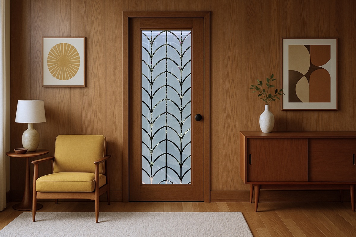 Mid-Century-Modern-Interior-Design-Frosted-Glass-Door-Setting-Sans-Soucie-Art-Glass