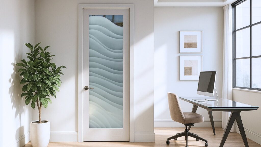 frosted glass interior door with dreamy waves design for semi privacy sans soucie art glass design
