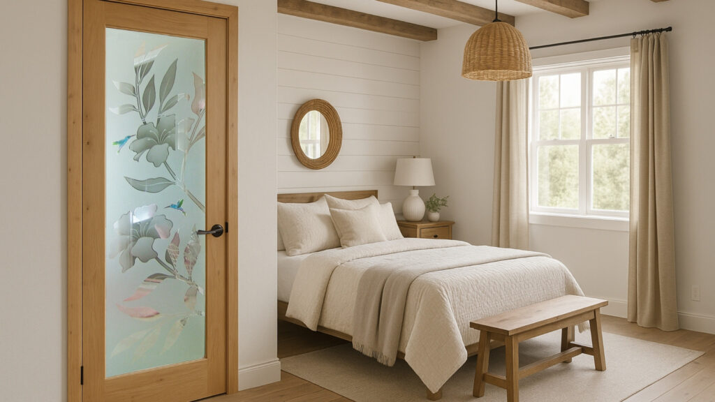 Hinged interior door with 2D glass design