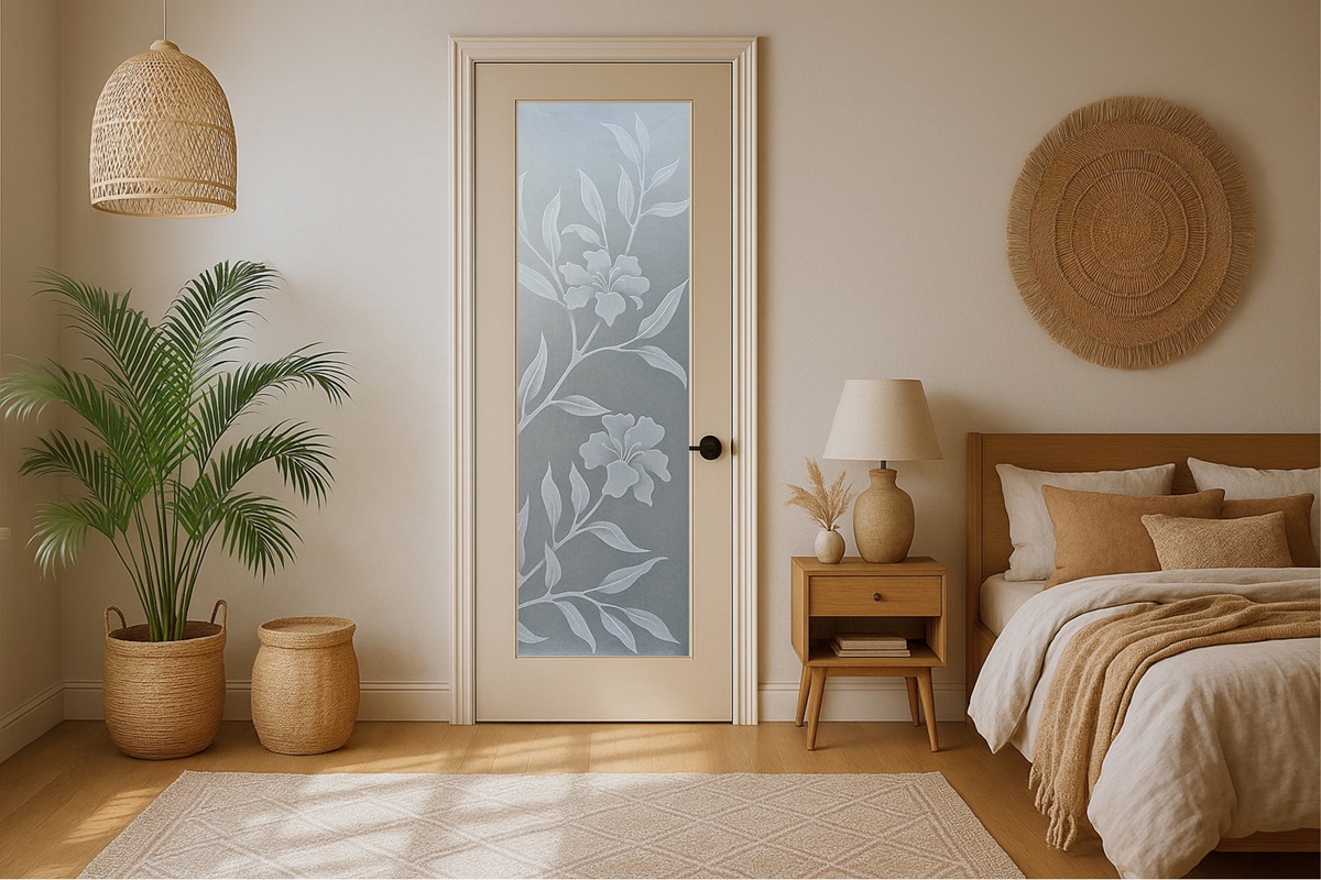 Hibiscus-Private-3D-Carved-Shaded-Frosted-Glass-Interior-Door-Bedroom-Setting-Sans-Soucie-Art-Glass