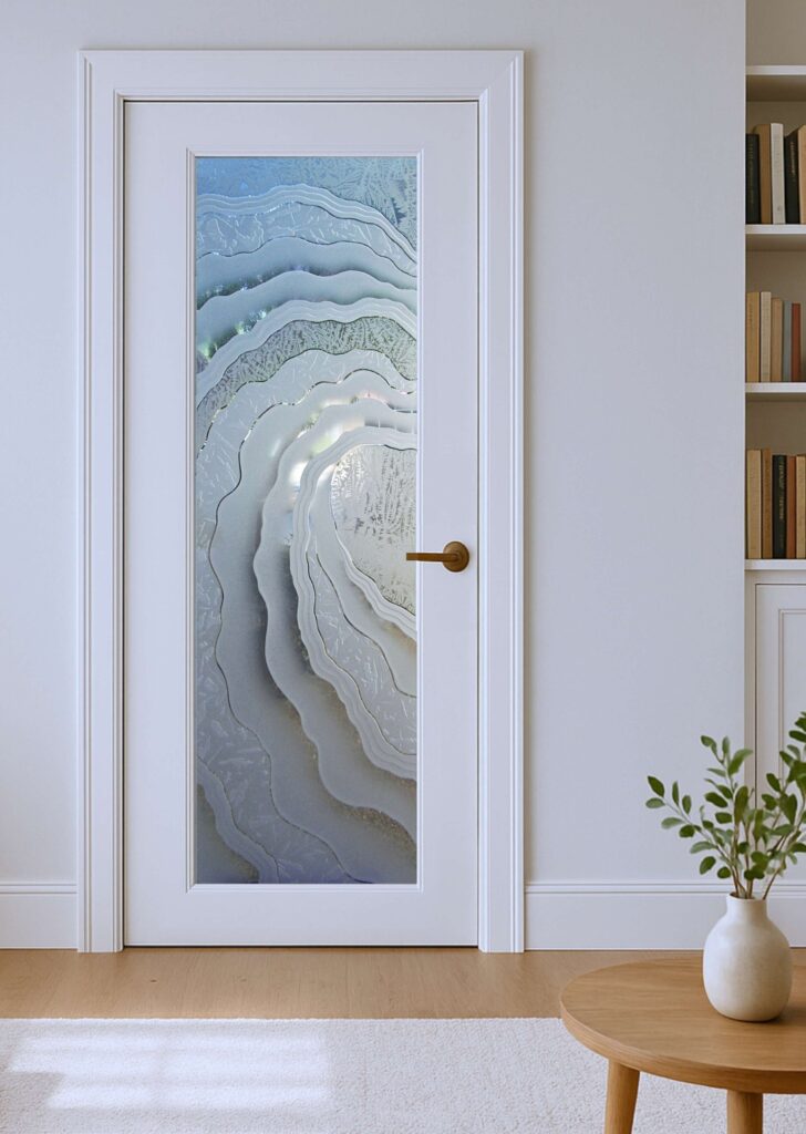 White interior door with carved glass design Metacurl