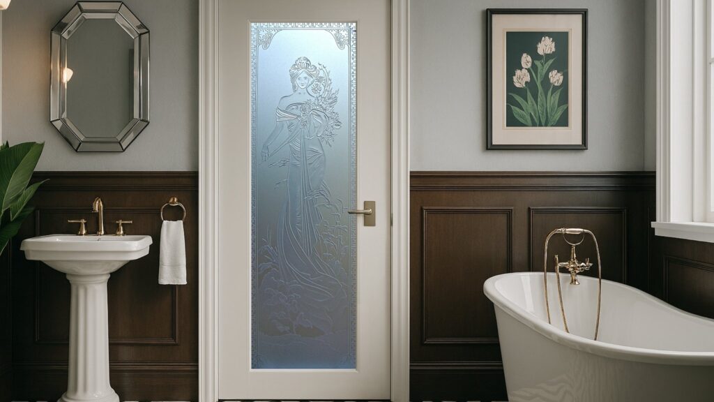 frosted glass door with traditional victorian style design printemps woman private art glass